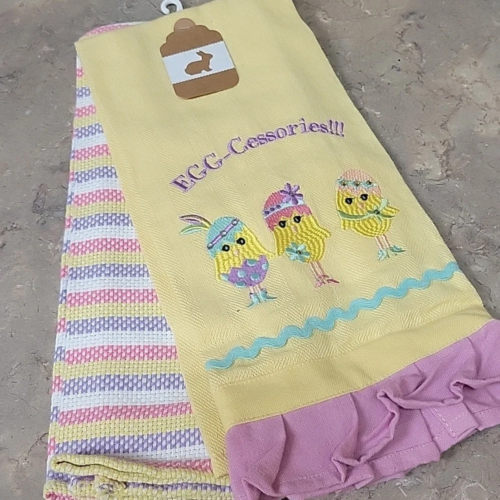 2pc. EasterEaster-Themed Cotton Kitchen Towels with Embroidered Chicks